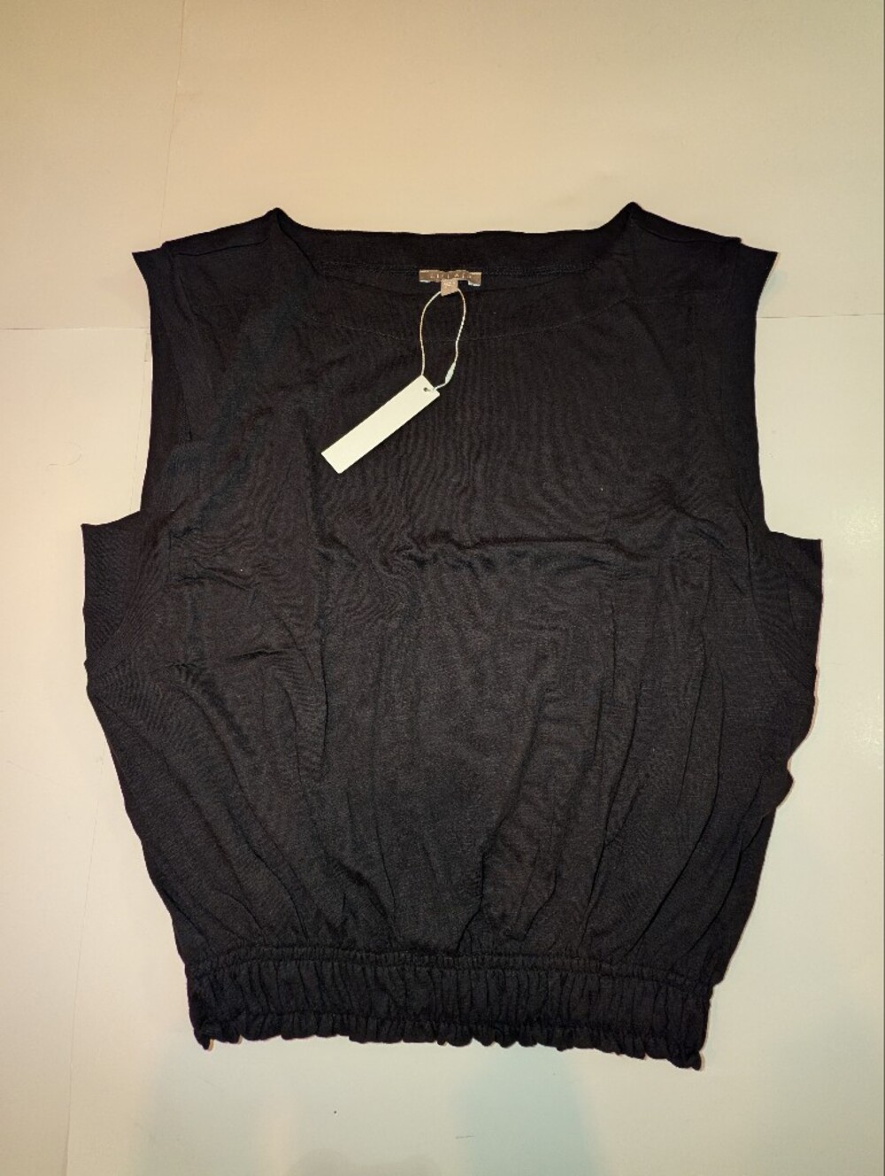 NWT Lilla P Elastic Waist Boatneck Top, Black, Large